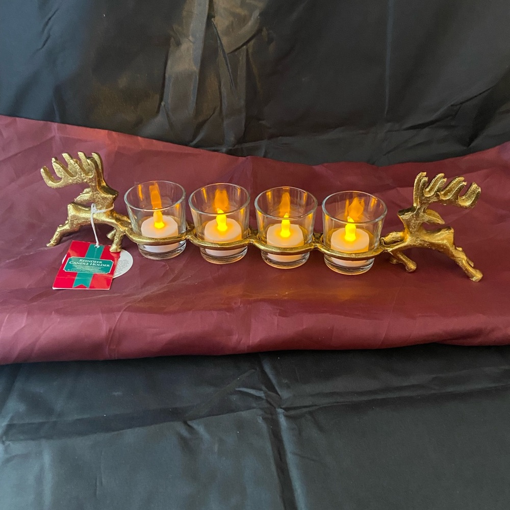 Brass Deer Candle Holder For Tea Lights Home Essentials With Tags 16.75” Long